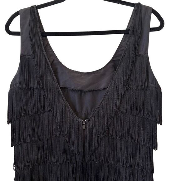 Vintage Roberta Black Fringed Sleeveless Flapper Dress Sz 6 - Picture 4 of 11